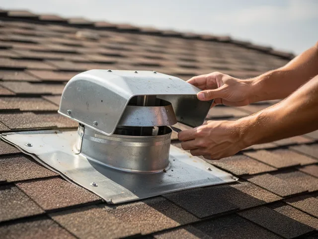Longmeadow Dryer Vent Cleaning certified technician safely cleaning a roof-mounted dryer vent in Longmeadow
