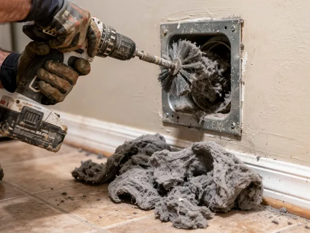 Certified Longmeadow Dryer Vent Cleaning technician performing dryer vent cleaning in Longmeadow