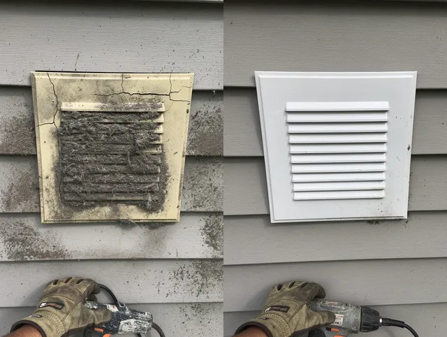 Longmeadow Dryer Vent Cleaning technician installing high-quality dryer vent cover at a residential property in Longmeadow