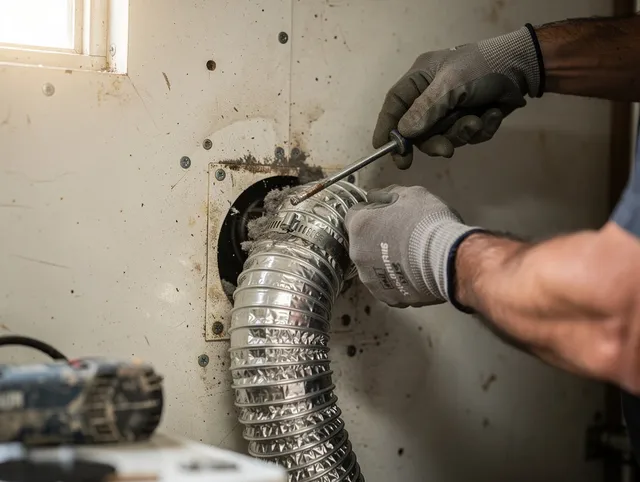 Longmeadow Dryer Vent Cleaning technician performing precise dryer vent hose installation in Longmeadow